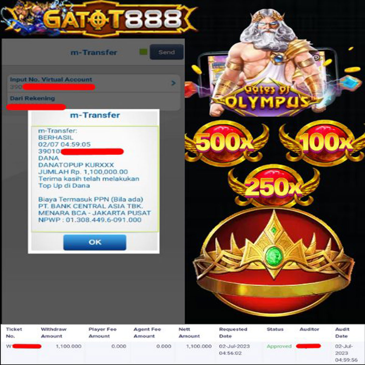 GATOT888 bukti transfer WD Pasti DiBayar